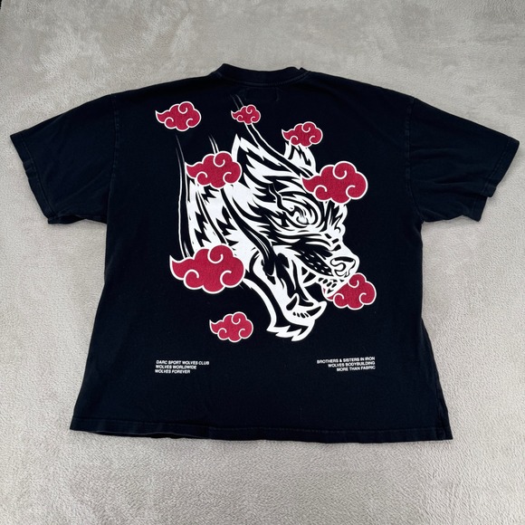 Darc Sport X Naruto Shippuden Akatsuki Clouds Wolf Shirt Mens XL Black Preowned - Picture 2 of 5